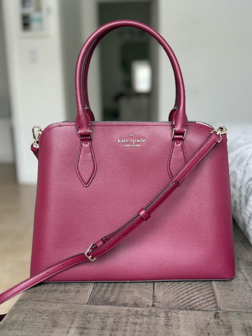 Kate Spade Darcy Top Handle Satchel Burgundy Red Leather Crossbody Bag MSRP $429